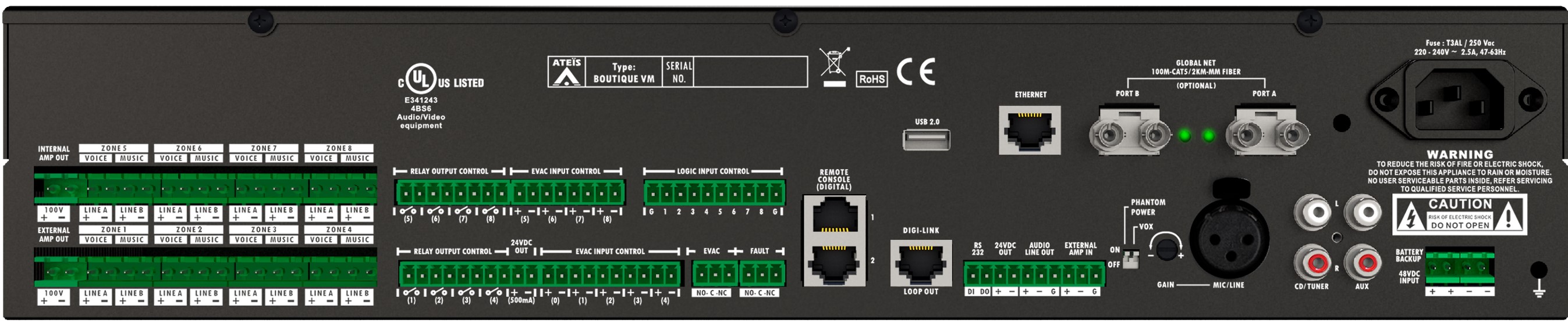 Bộ điều khiển ip 8 vùng âm tích hợp 500w - BTQ-VM850