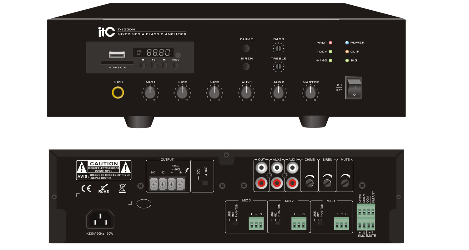 Amply số ITC liền Mixer 240W MP3, Bluetooth phát nhạc: T-240DM