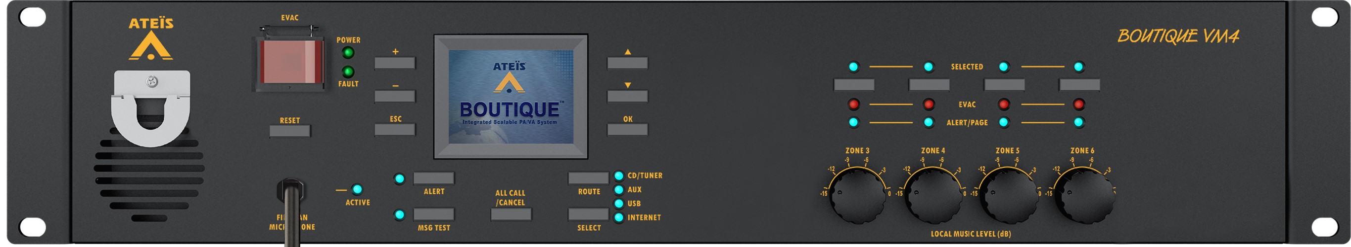 Bộ điều khiển ip 4 vùng âm tích hợp 250w - BTQ-VM425