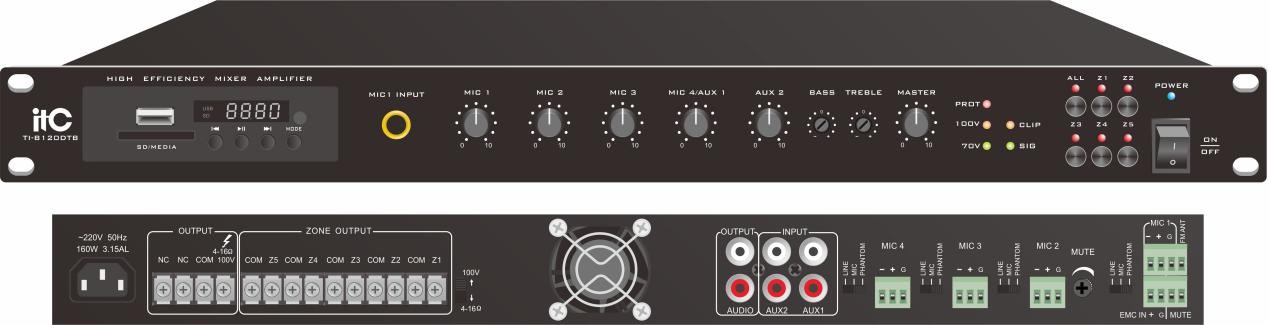 Amply ITC TI-B500DTB 5 vùng loa 500W, phát nhạc MP3, FM, Bluettooth