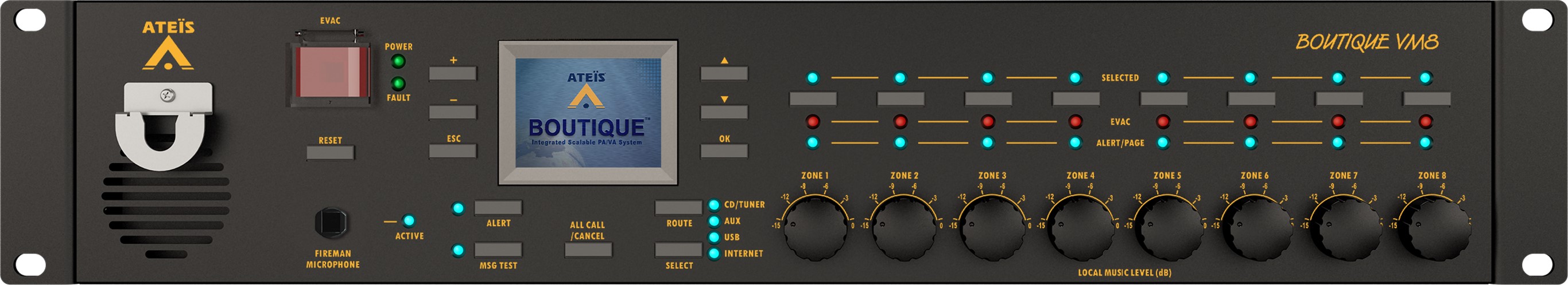 Bộ điều khiển ip 8 vùng âm tích hợp 250w - BTQ-VM825